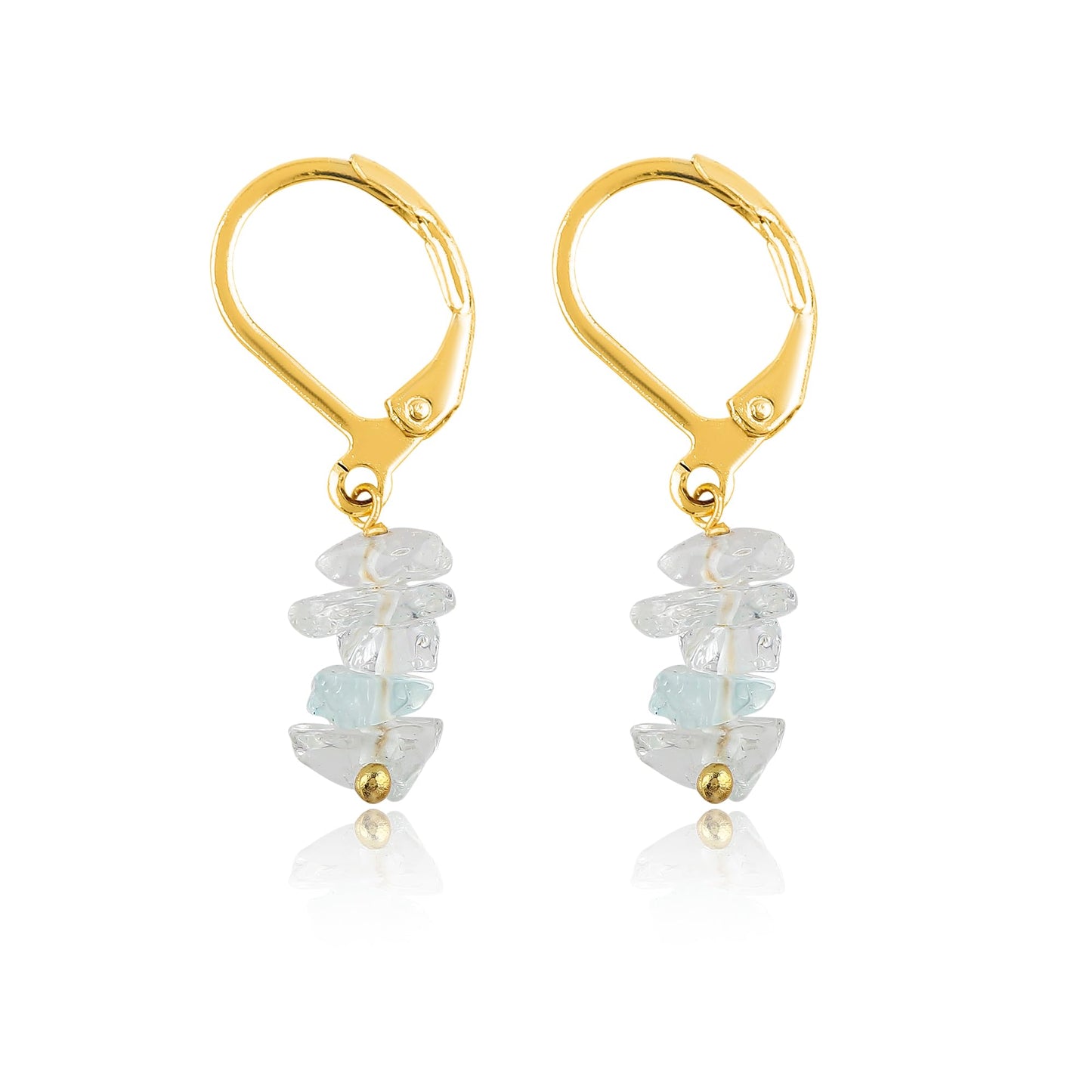 Gemsymphony Larimar Chip Dangle Earrings, Gold-Plated Leverback Hooks, Hypoallergenic, Handmade Lightweight Boho Gift for Women