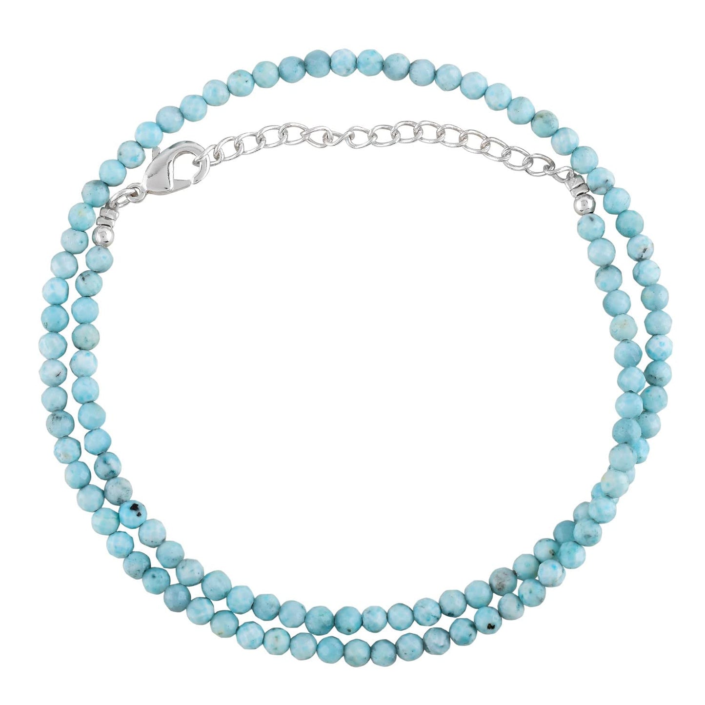 Gargantilla de cuentas de larimar ZEMBIENCE, piedras preciosas naturales facetadas de 3 mm, latón bañado en plata con revestimiento electrolítico, extensor de 40,6 cm + 5 cm, cierre de mosquetón, regalo minimalista.