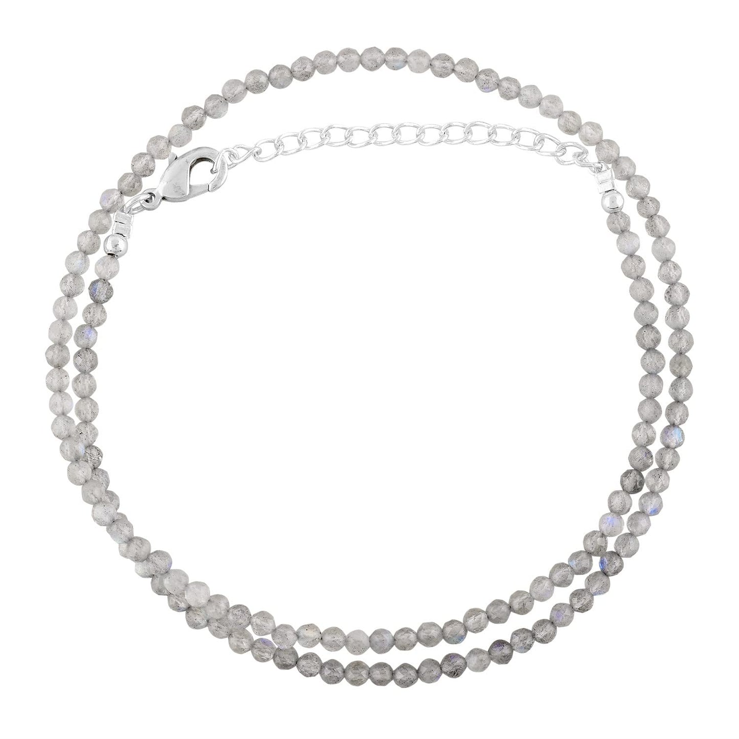 Gargantilla de cuentas de larimar ZEMBIENCE, piedras preciosas naturales facetadas de 3 mm, latón bañado en plata con revestimiento electrolítico, extensor de 40,6 cm + 5 cm, cierre de mosquetón, regalo minimalista.