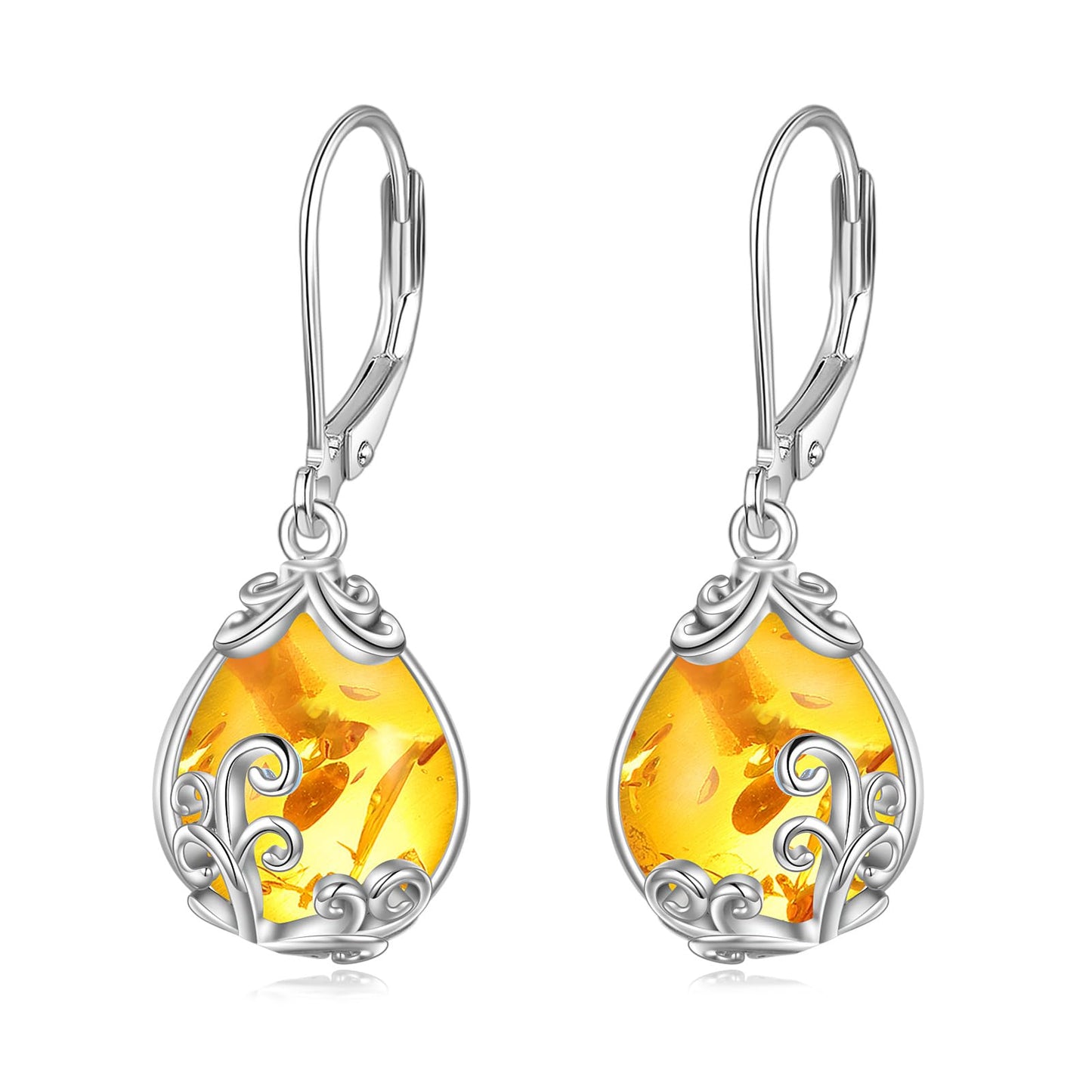 POPLYKE Celtic Filigree Larimar Teardrop Dangle Earrings in 925 Sterling Silver, Leverback, Hypoallergenic, Gift Box, Women’s Jewelry