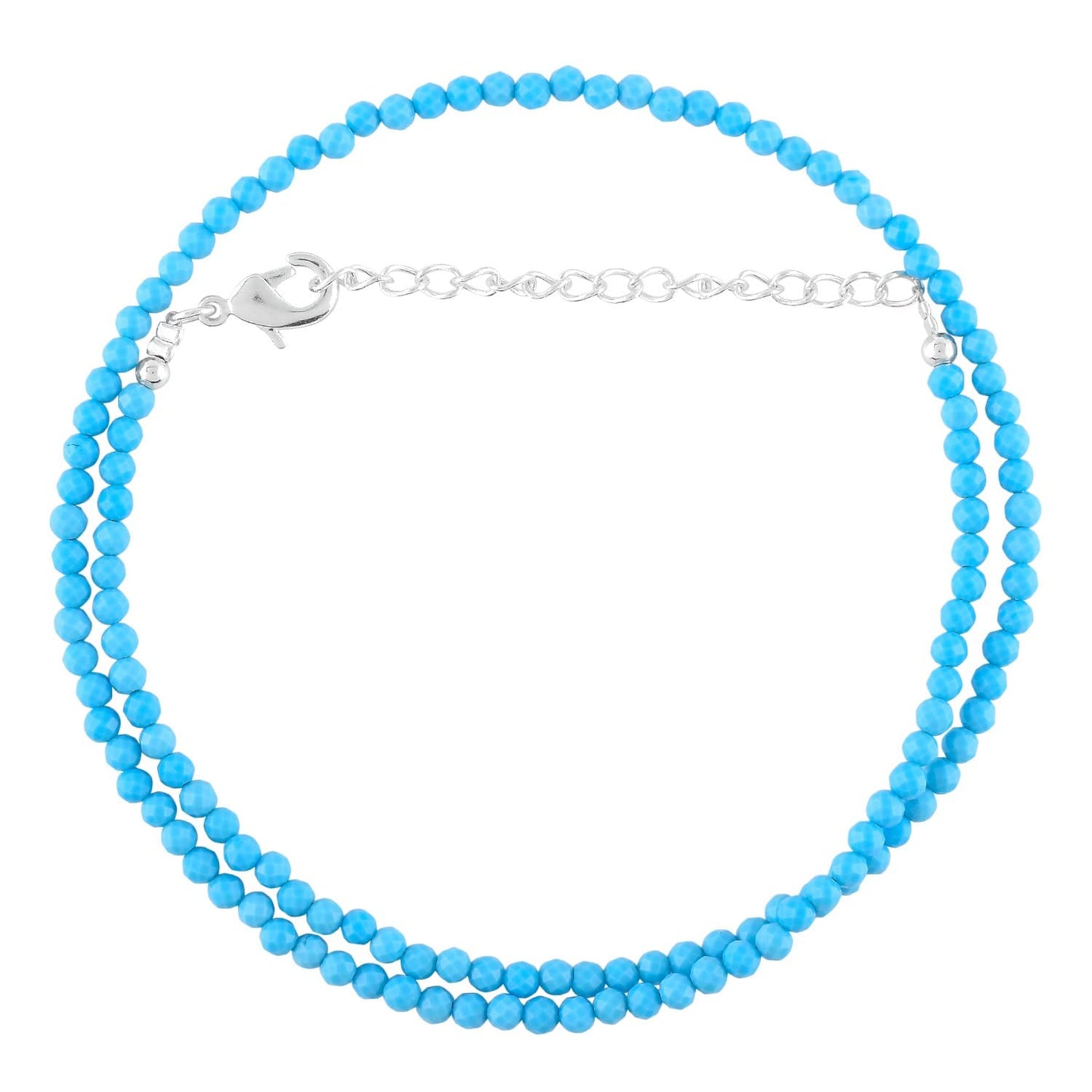 Gargantilla de cuentas de larimar ZEMBIENCE, piedras preciosas naturales facetadas de 3 mm, latón bañado en plata con revestimiento electrolítico, extensor de 40,6 cm + 5 cm, cierre de mosquetón, regalo minimalista.