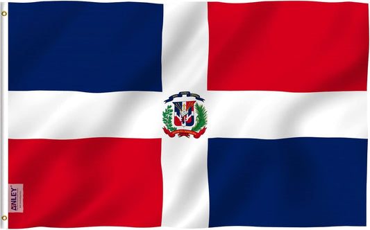 Bandera de República Dominicana de 90 x 150 cm (poliéster resistente con ojales de latón) 