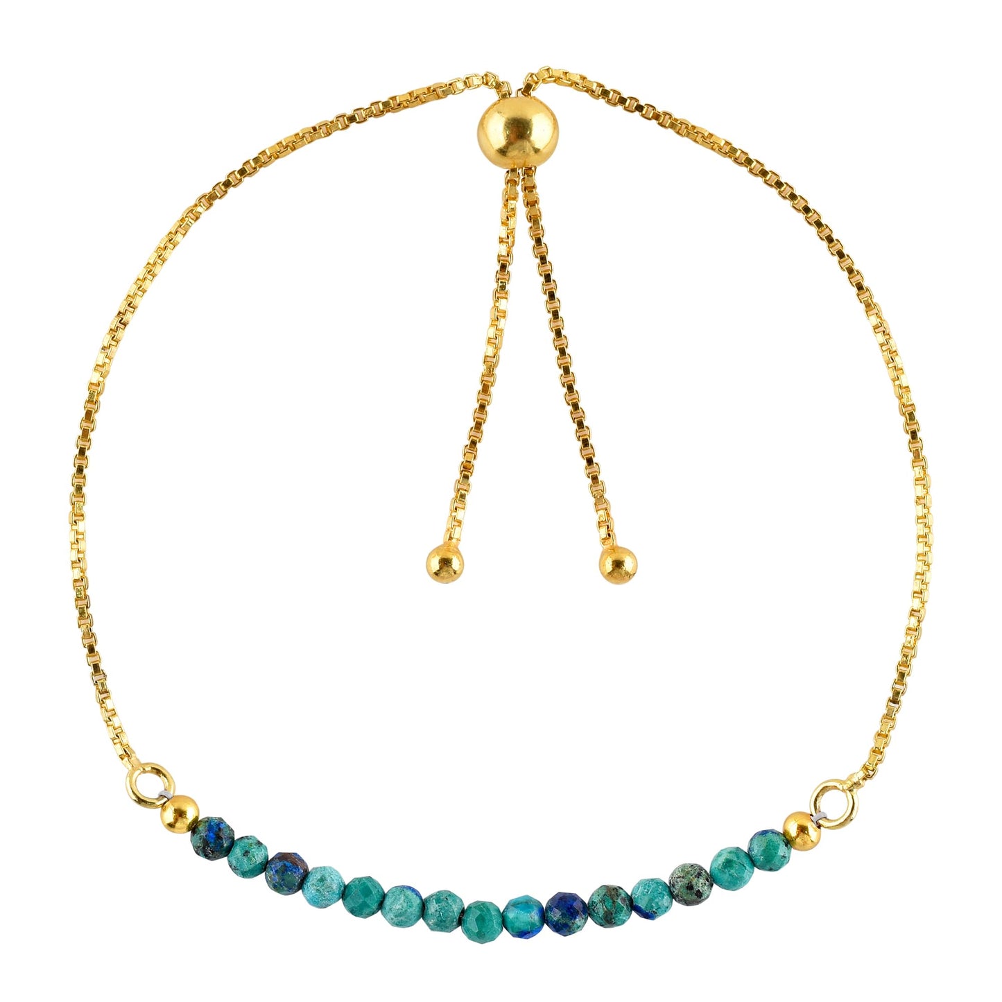 InfinityGemsArt Larimar Slider Bracelet, 14K Gold-Plated Brass, 3mm Faceted Micro Beads, Adjustable 6–9”, Dainty Birthstone Jewelry Gift for Women