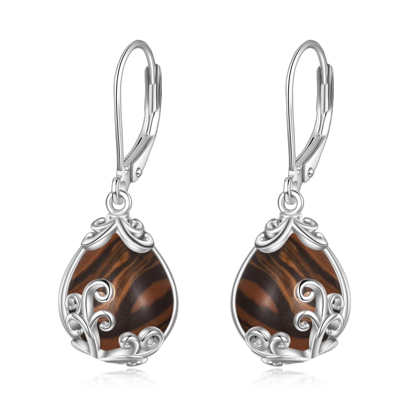 POPLYKE Celtic Filigree Larimar Teardrop Dangle Earrings in 925 Sterling Silver, Leverback, Hypoallergenic, Gift Box, Women’s Jewelry