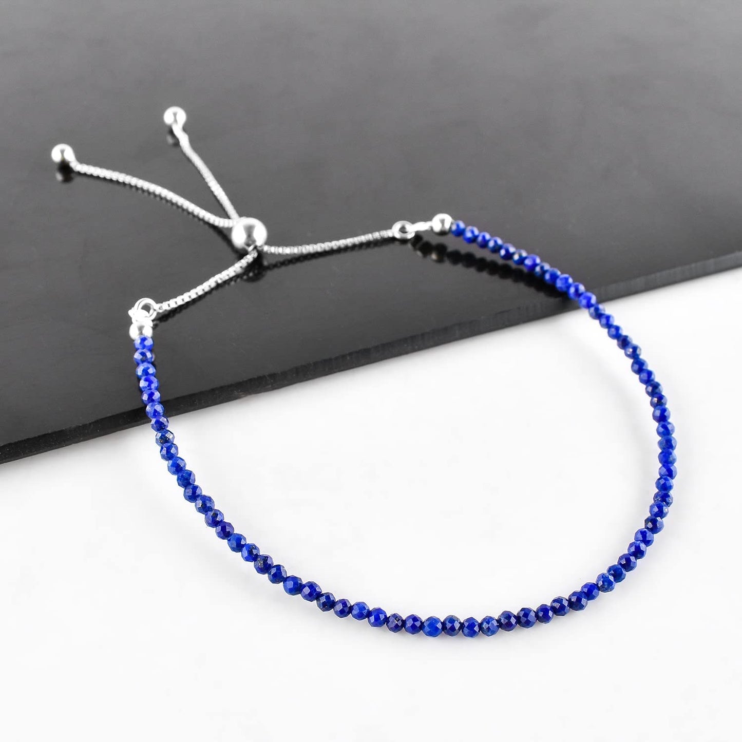 Pulsera bolo de larimar OdrillionGems en plata de ley 925 rodiada, cuentas facetadas azul cielo de 3 mm, cadena ajustable, regalo minimalista hecho a mano para mujer. 