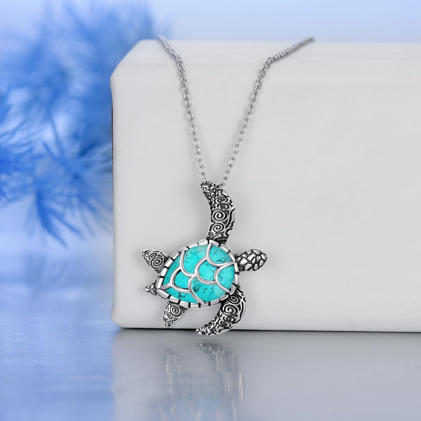 Collar con colgante de larimar de tortuga marina de OCJ, plata de ley 925, 45 cm + extensión de 5 cm. Joya playera inspirada en el océano, regalo para mujer. 