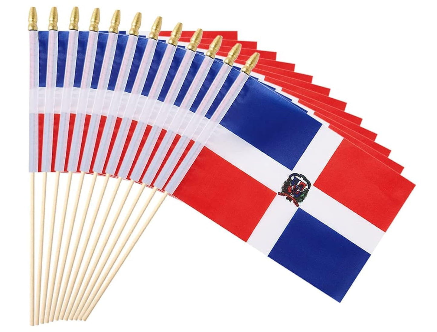 25Pack Small Dominica Flag Handheld Mini Dominican Flag on Stick 5x8 Inch