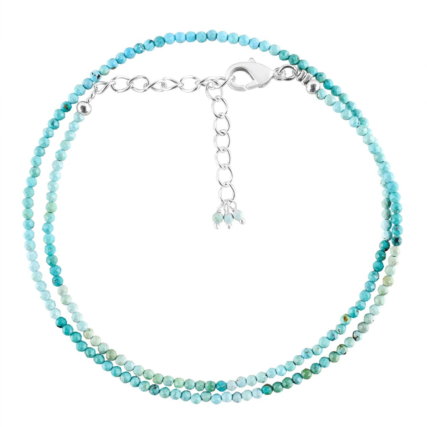 Gargantilla de cuentas de larimar ZEMBIENCE, piedras preciosas naturales facetadas de 3 mm, latón bañado en plata con revestimiento electrolítico, extensor de 40,6 cm + 5 cm, cierre de mosquetón, regalo minimalista.