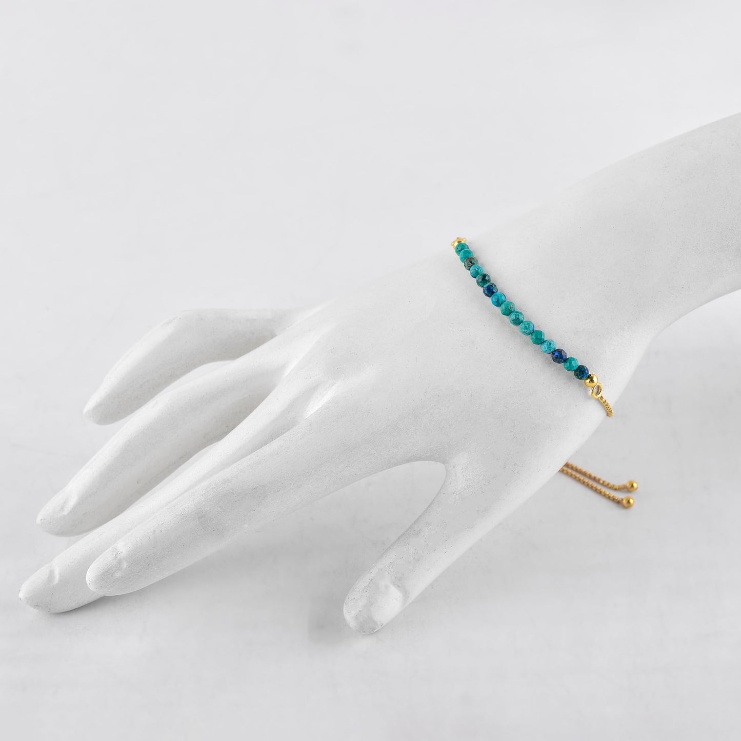 InfinityGemsArt Larimar Slider Bracelet, 14K Gold-Plated Brass, 3mm Faceted Micro Beads, Adjustable 6–9”, Dainty Birthstone Jewelry Gift for Women