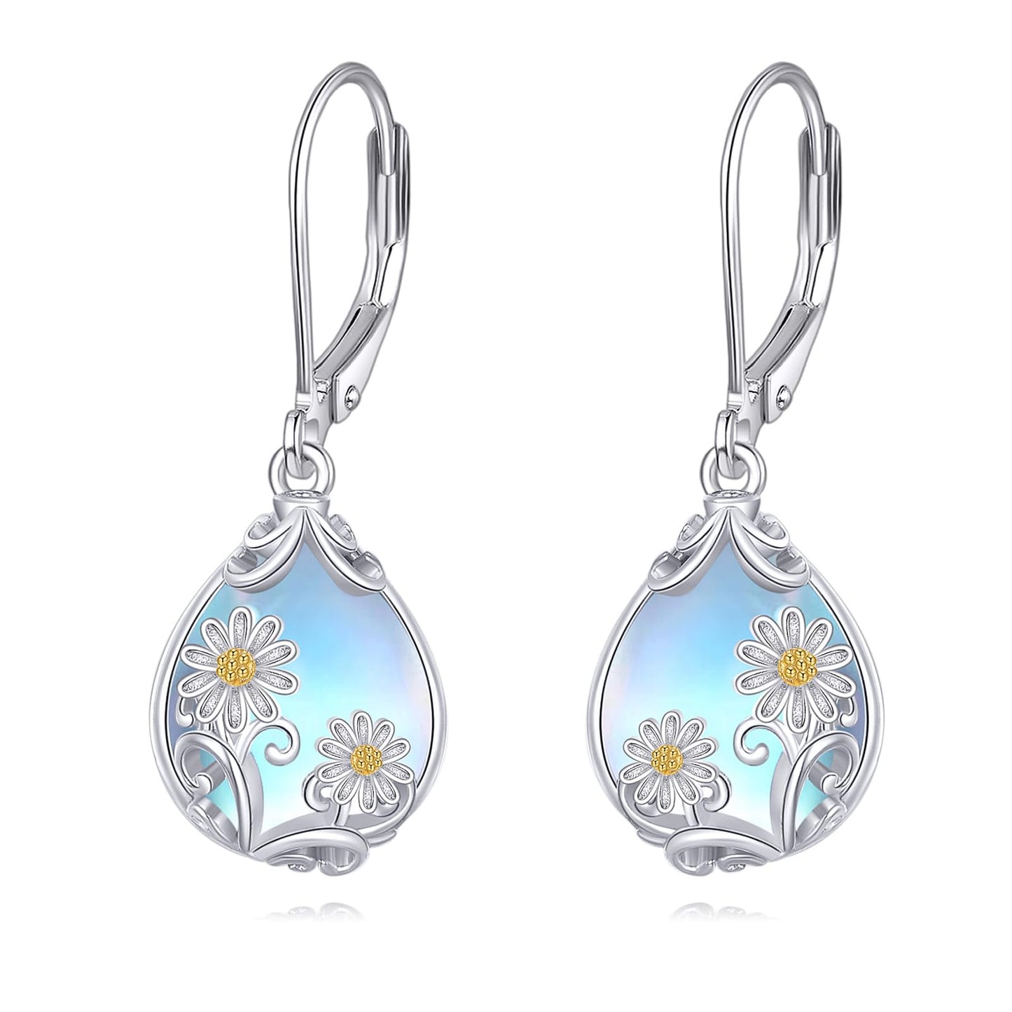 POPLYKE Celtic Filigree Larimar Teardrop Dangle Earrings in 925 Sterling Silver, Leverback, Hypoallergenic, Gift Box, Women’s Jewelry