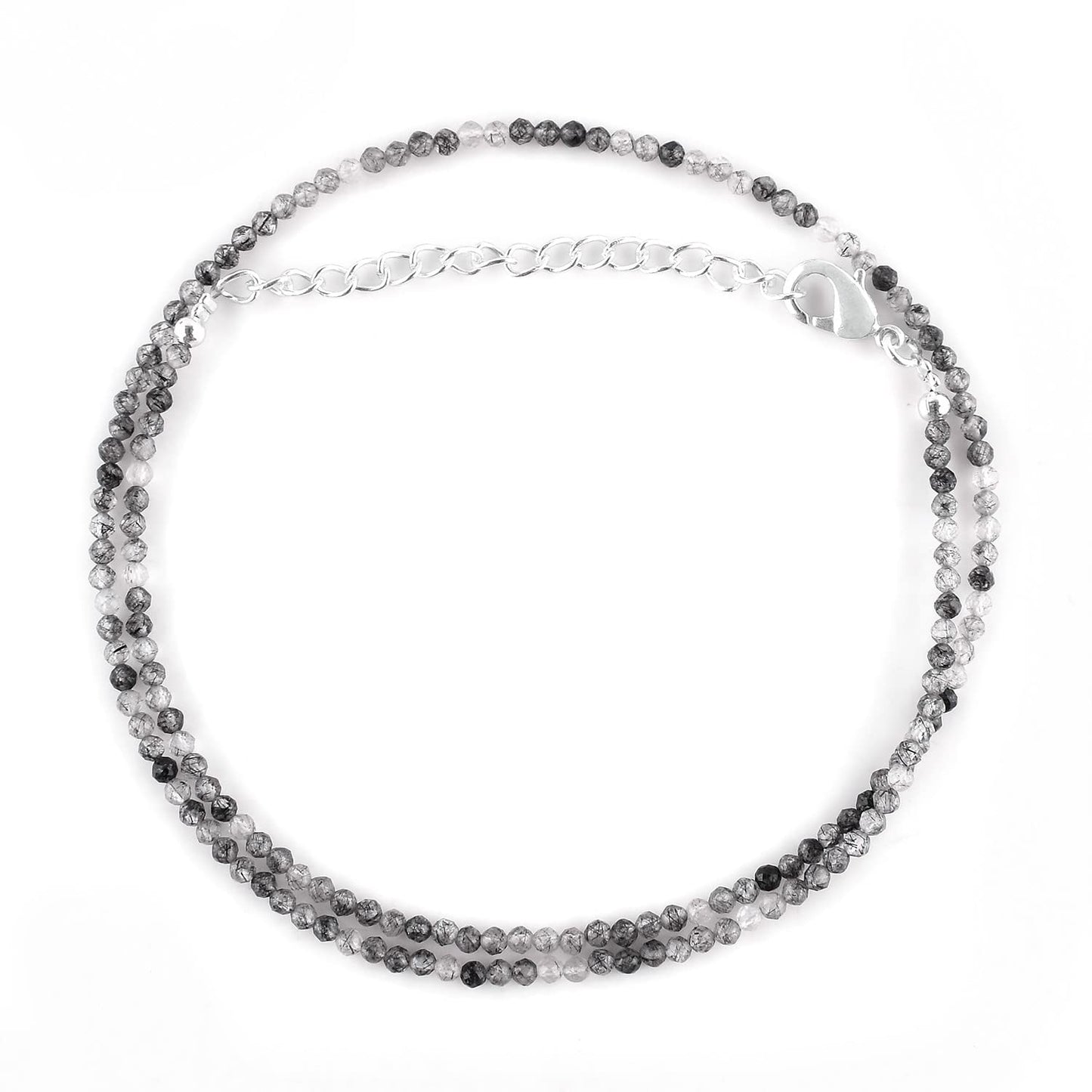 Gargantilla de cuentas de larimar ZEMBIENCE, piedras preciosas naturales facetadas de 3 mm, latón bañado en plata con revestimiento electrolítico, extensor de 40,6 cm + 5 cm, cierre de mosquetón, regalo minimalista.