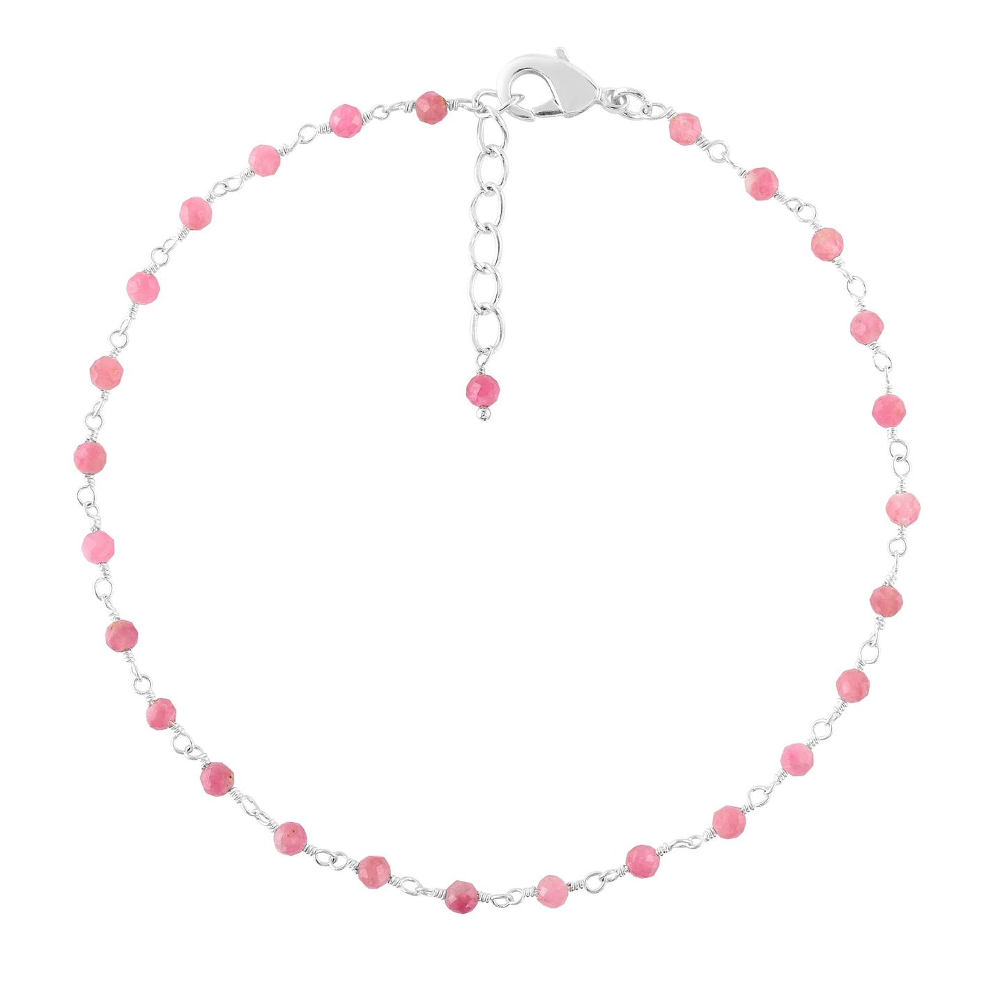 YANARA Larimar Rosary Anklet, Faceted 3mm Gemstone Beads, Silver-Plated Brass, 9”+1.5” Extender, Lobster Clasp, Summer Beach Gift for Women