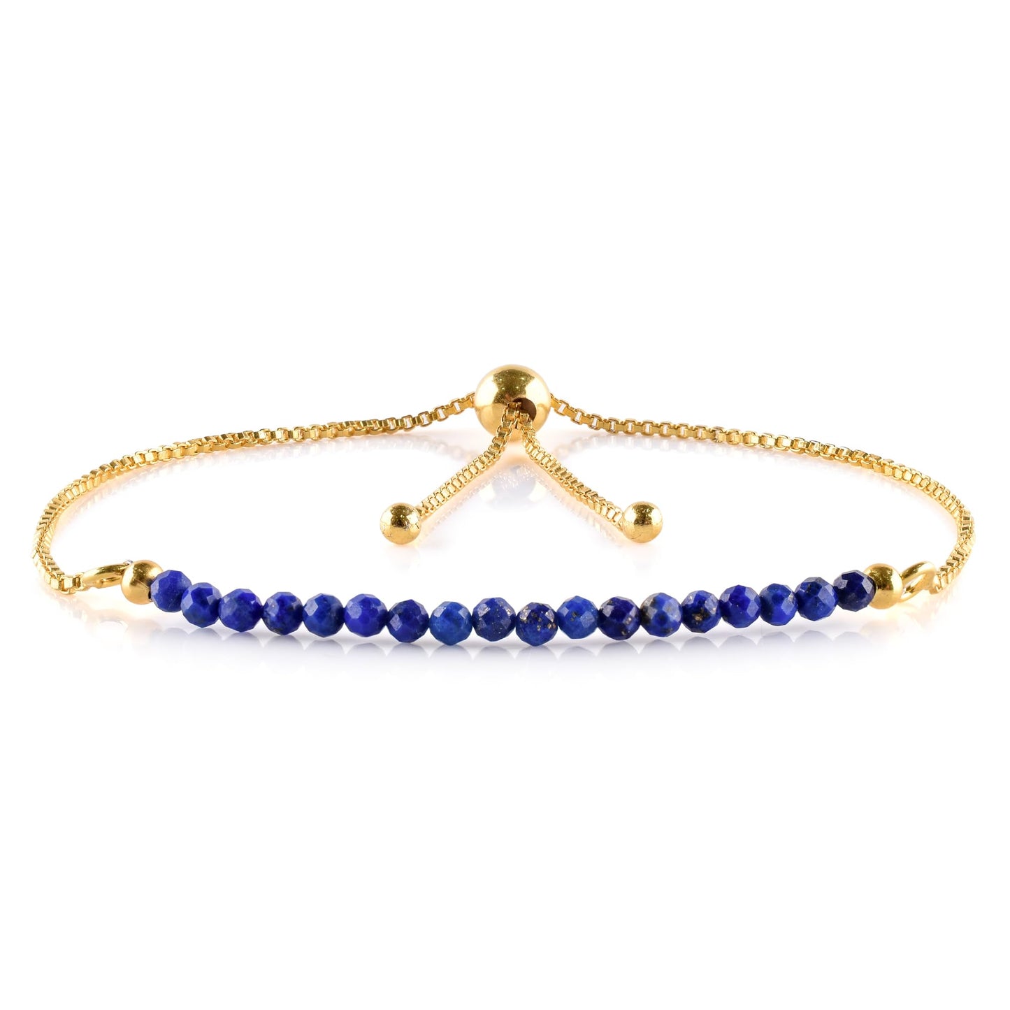 InfinityGemsArt Larimar Slider Bracelet, 14K Gold-Plated Brass, 3mm Faceted Micro Beads, Adjustable 6–9”, Dainty Birthstone Jewelry Gift for Women