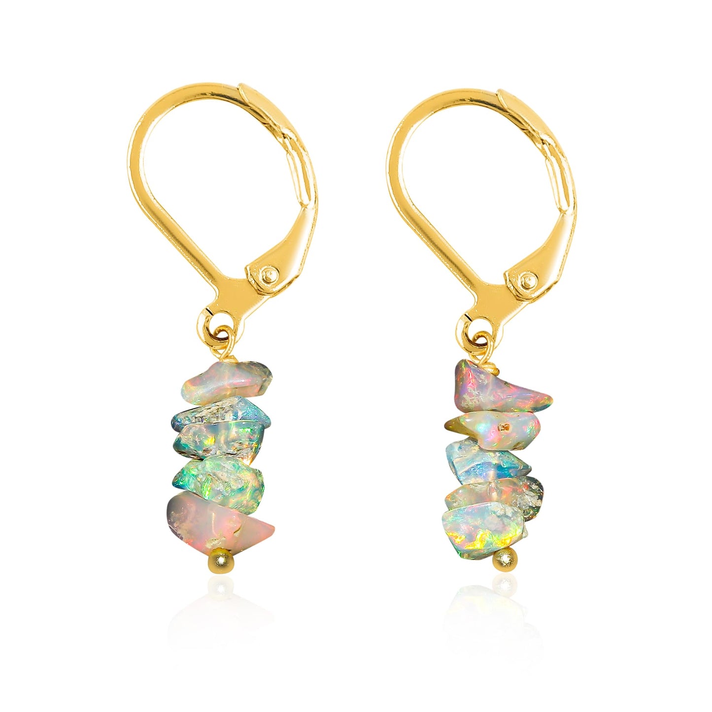 Gemsymphony Larimar Chip Dangle Earrings, Gold-Plated Leverback Hooks, Hypoallergenic, Handmade Lightweight Boho Gift for Women