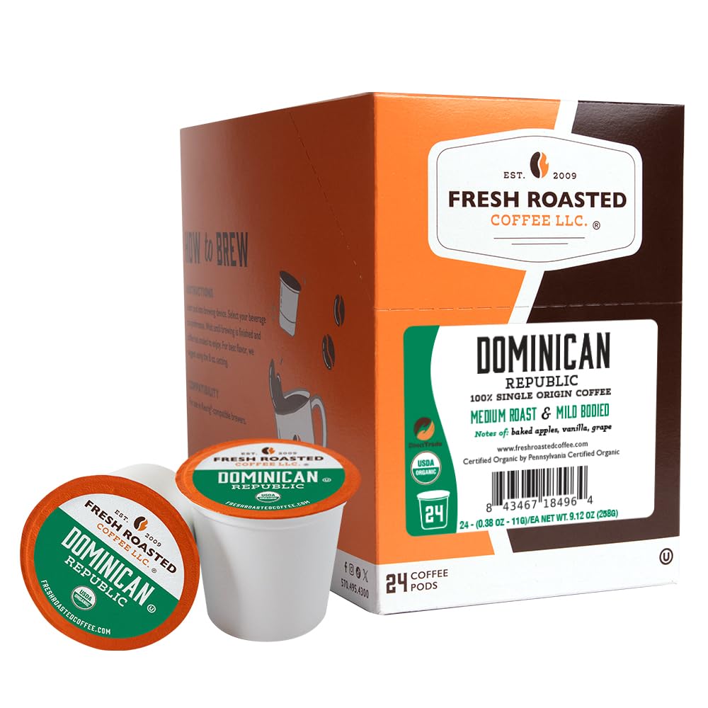 Café recién tostado, orgánico de República Dominicana | USDA orgánico, comercio directo, kosher | Tueste medio, 24 cápsulas para cafeteras K-Cup 