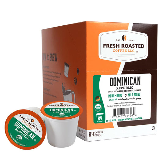 Café recién tostado, orgánico de República Dominicana | USDA orgánico, comercio directo, kosher | Tueste medio, 24 cápsulas para cafeteras K-Cup 