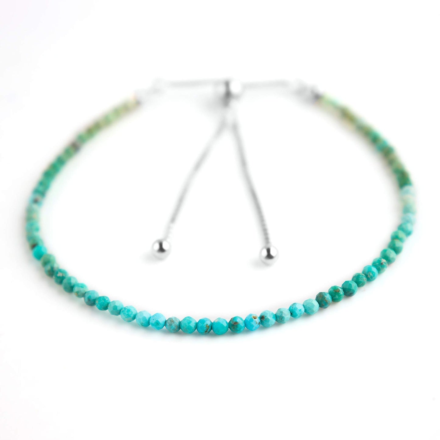 Pulsera bolo de larimar OdrillionGems en plata de ley 925 rodiada, cuentas facetadas azul cielo de 3 mm, cadena ajustable, regalo minimalista hecho a mano para mujer. 