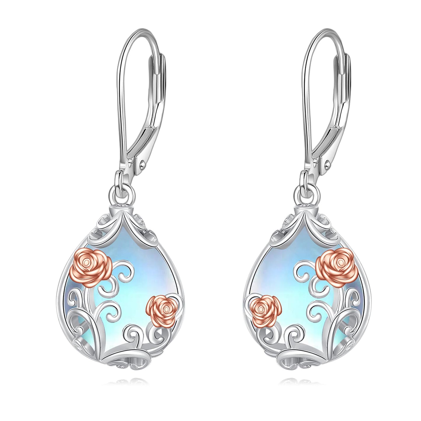 POPLYKE Celtic Filigree Larimar Teardrop Dangle Earrings in 925 Sterling Silver, Leverback, Hypoallergenic, Gift Box, Women’s Jewelry