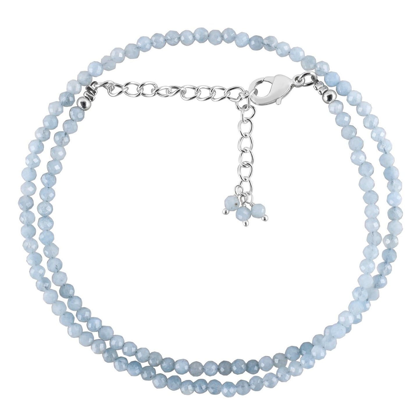 Gargantilla de cuentas de larimar ZEMBIENCE, piedras preciosas naturales facetadas de 3 mm, latón bañado en plata con revestimiento electrolítico, extensor de 40,6 cm + 5 cm, cierre de mosquetón, regalo minimalista.