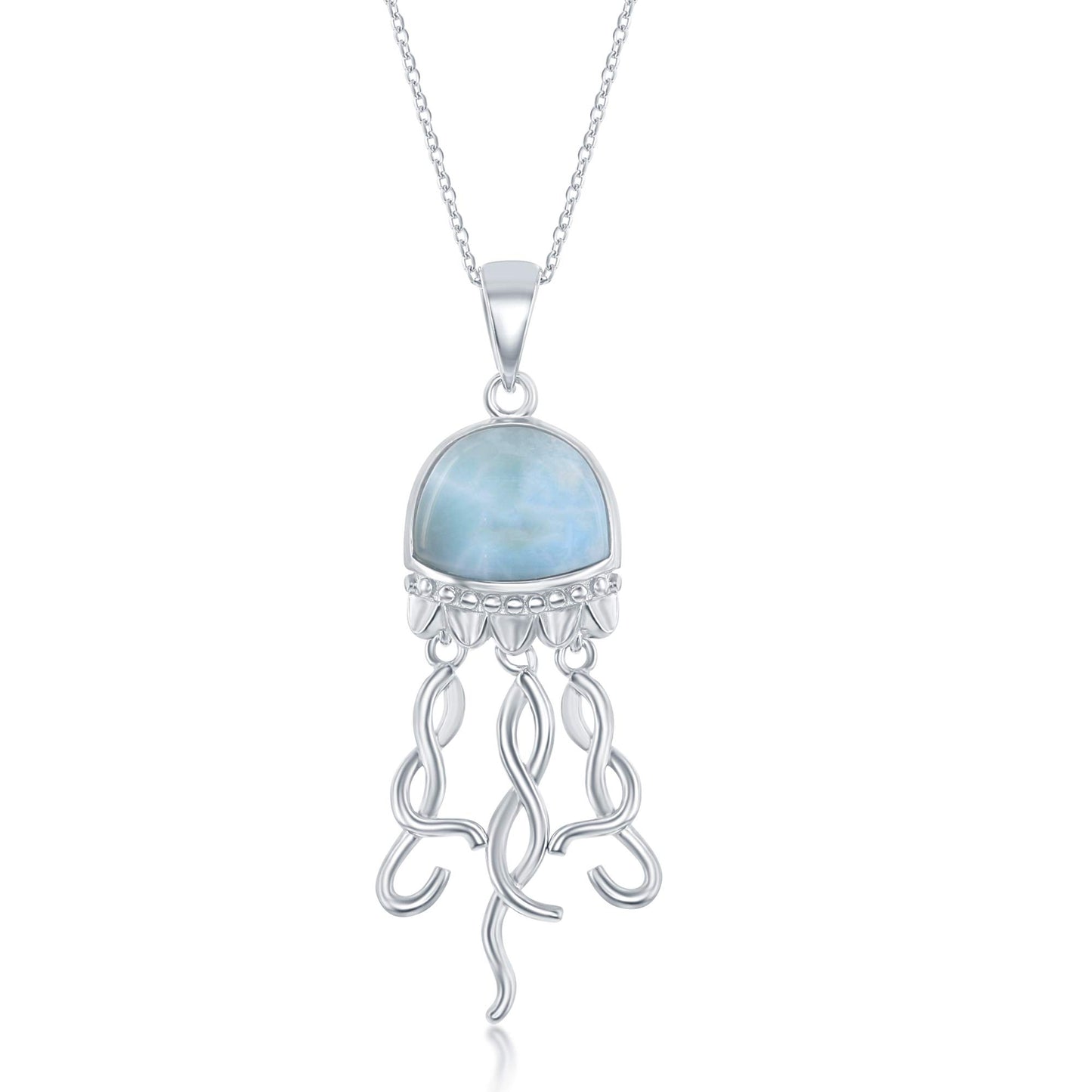 Larimar Gemstone Pendant Necklace – Palm Tree Design, Sterling Silver, Natural Blue Stone Jewelry