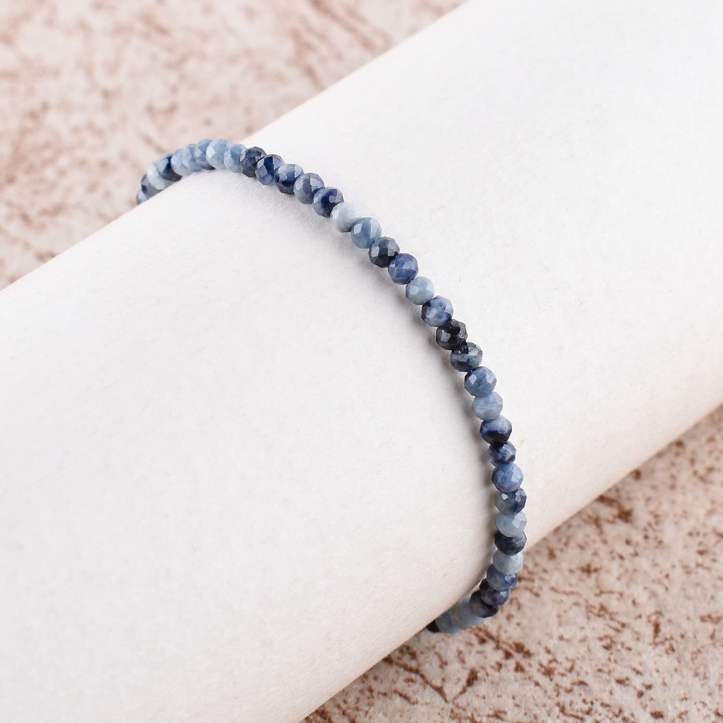 Pulsera bolo de larimar OdrillionGems en plata de ley 925 rodiada, cuentas facetadas azul cielo de 3 mm, cadena ajustable, regalo minimalista hecho a mano para mujer. 