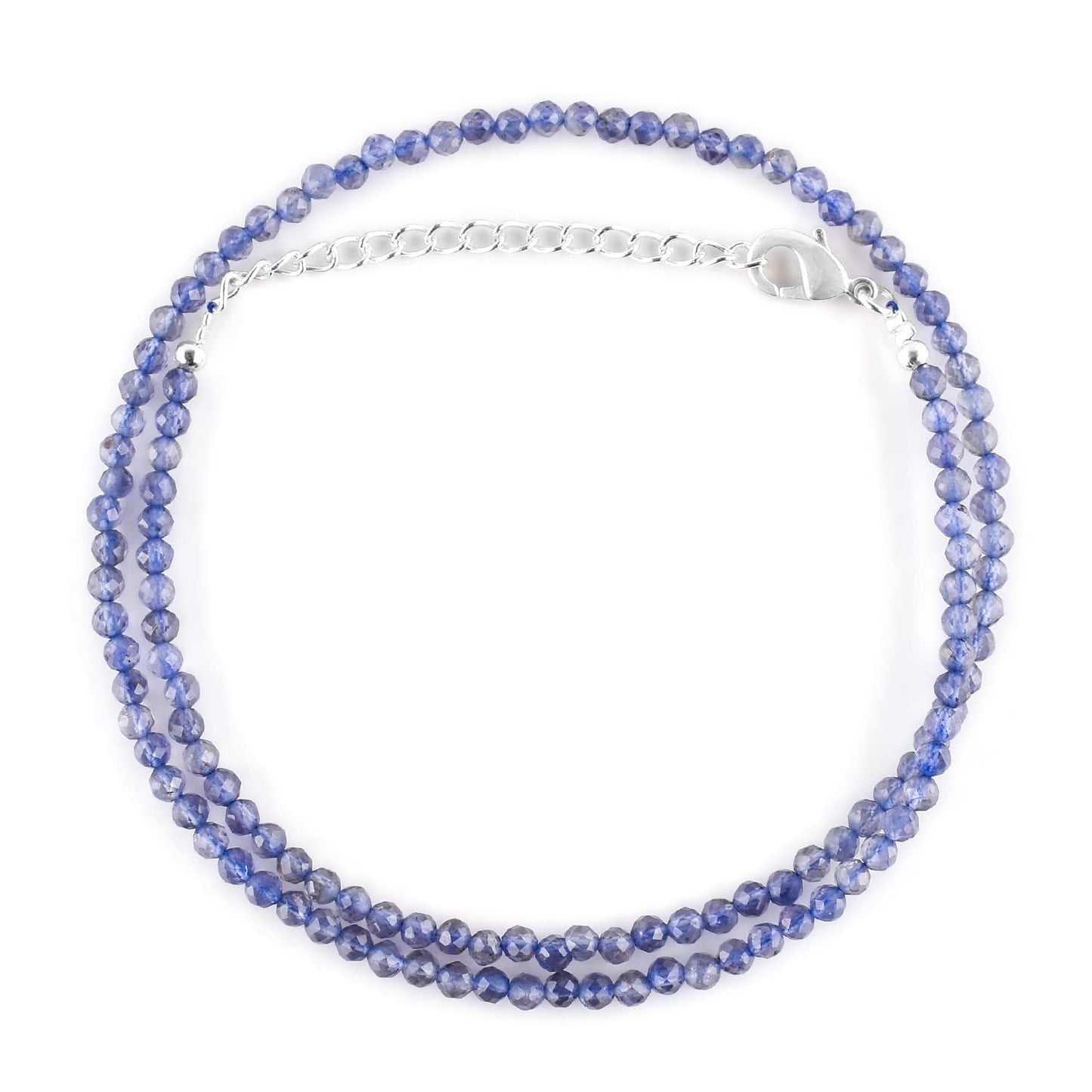 Gargantilla de cuentas de larimar ZEMBIENCE, piedras preciosas naturales facetadas de 3 mm, latón bañado en plata con revestimiento electrolítico, extensor de 40,6 cm + 5 cm, cierre de mosquetón, regalo minimalista.