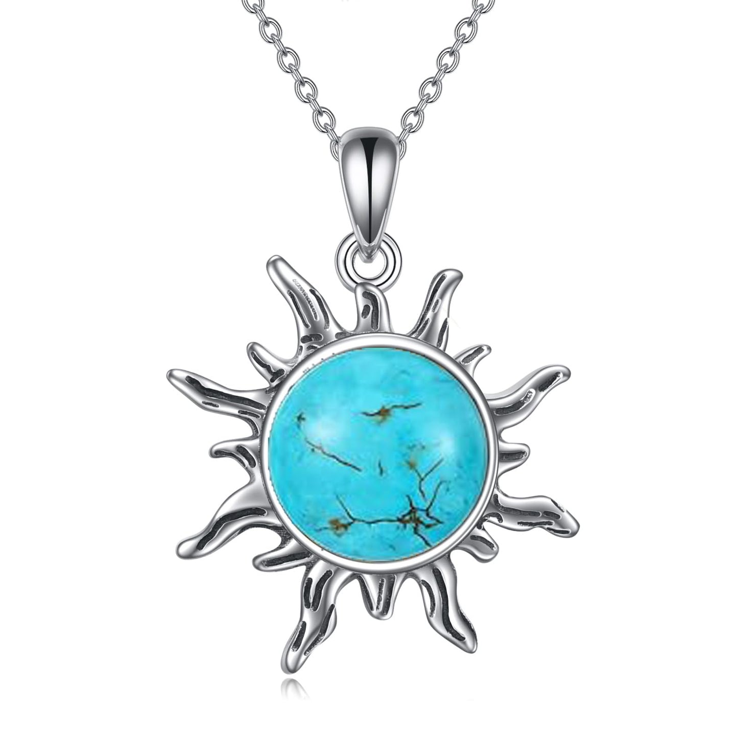 Collar de sol de larimar TIGER RIDER en plata de ley 925, cadena de 45 cm + 5 cm, caja de regalo, joyería para mujer 