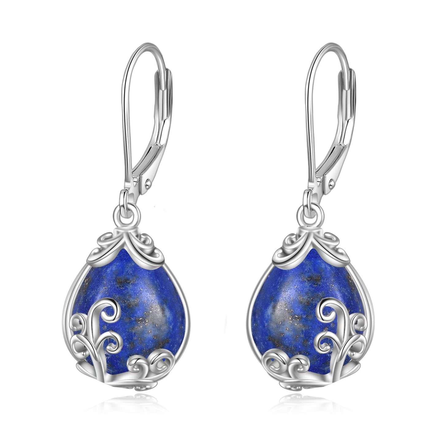 POPLYKE Celtic Filigree Larimar Teardrop Dangle Earrings in 925 Sterling Silver, Leverback, Hypoallergenic, Gift Box, Women’s Jewelry