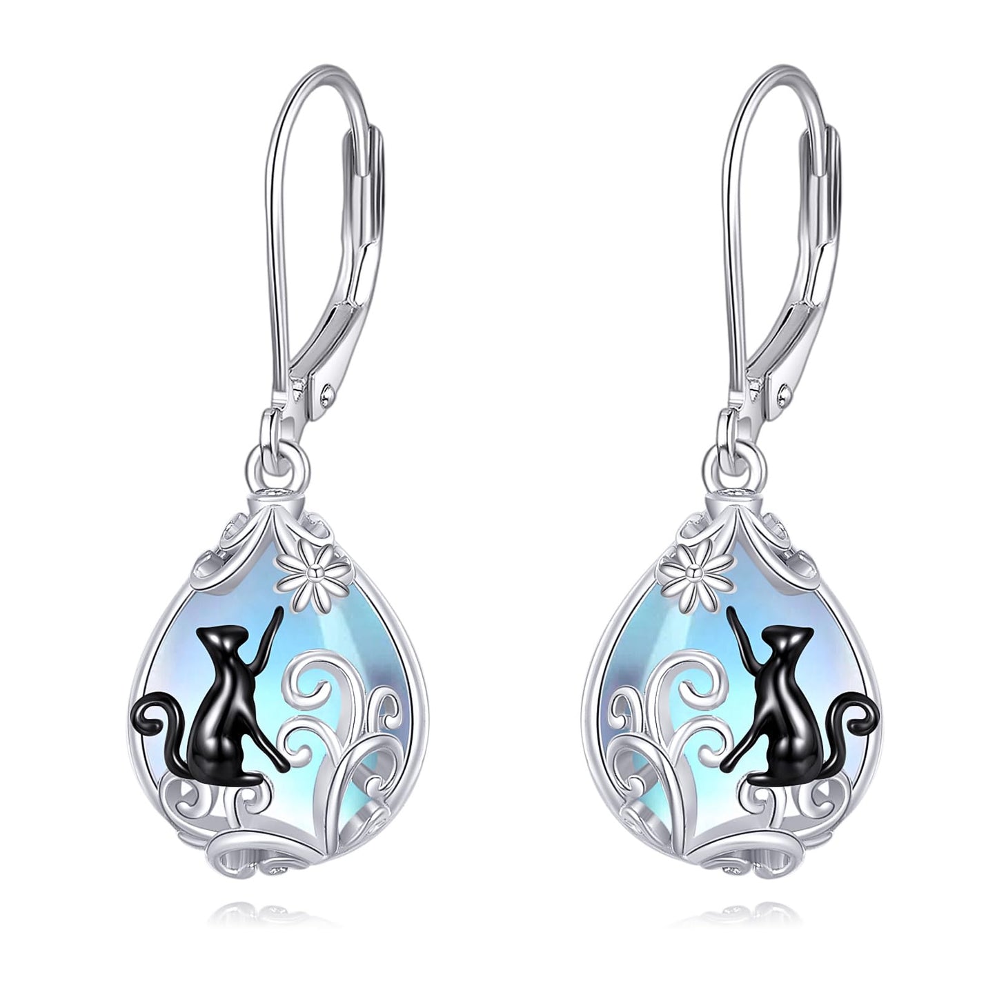 POPLYKE Celtic Filigree Larimar Teardrop Dangle Earrings in 925 Sterling Silver, Leverback, Hypoallergenic, Gift Box, Women’s Jewelry