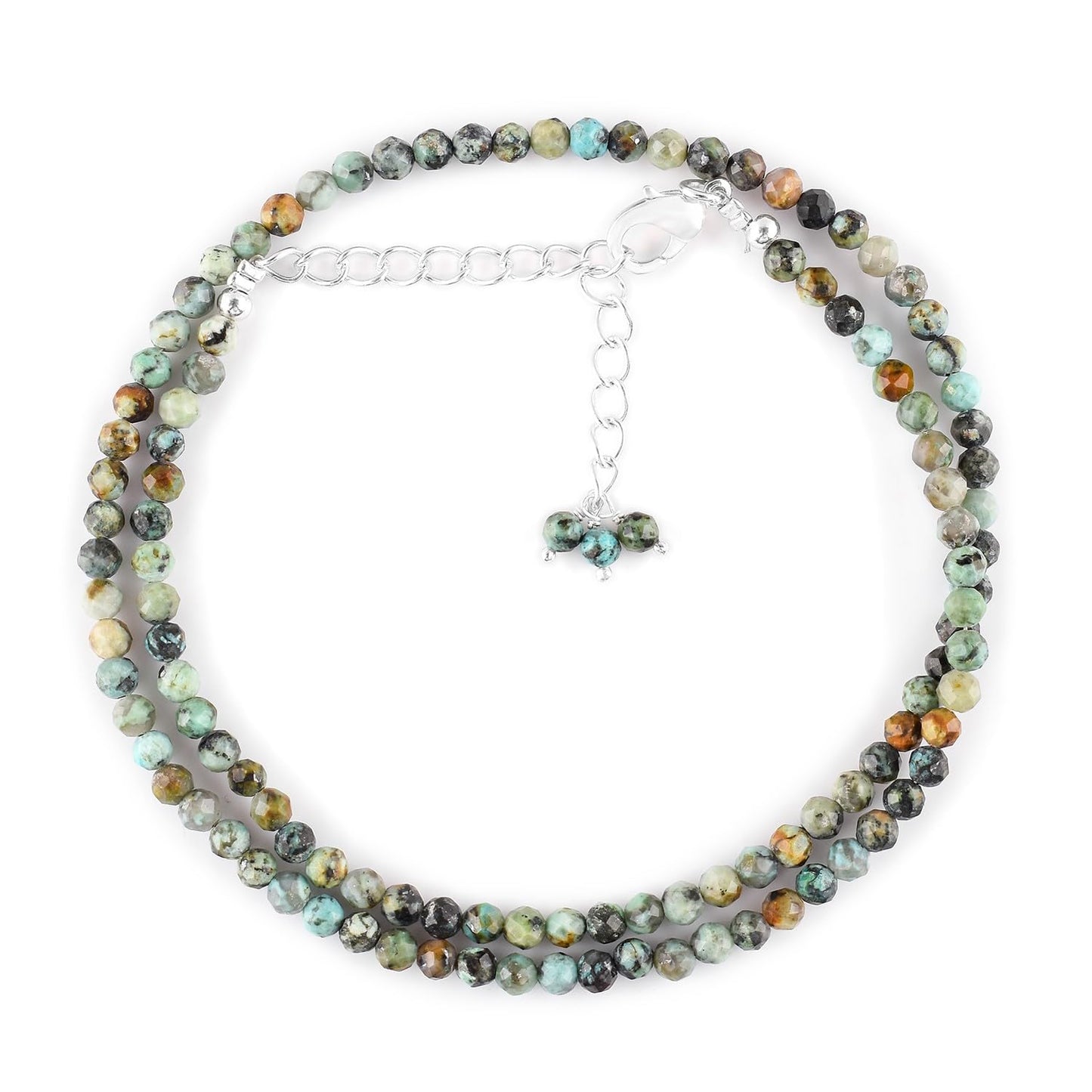 Gargantilla de cuentas de larimar ZEMBIENCE, piedras preciosas naturales facetadas de 3 mm, latón bañado en plata con revestimiento electrolítico, extensor de 40,6 cm + 5 cm, cierre de mosquetón, regalo minimalista.