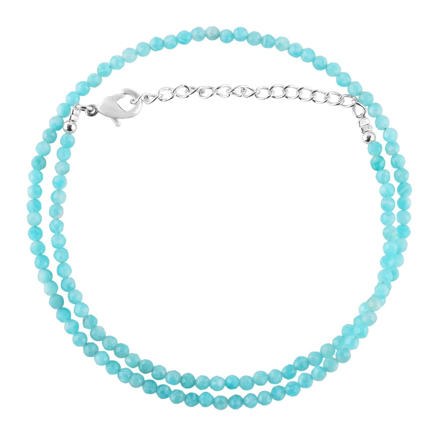 Gargantilla de cuentas de larimar ZEMBIENCE, piedras preciosas naturales facetadas de 3 mm, latón bañado en plata con revestimiento electrolítico, extensor de 40,6 cm + 5 cm, cierre de mosquetón, regalo minimalista.