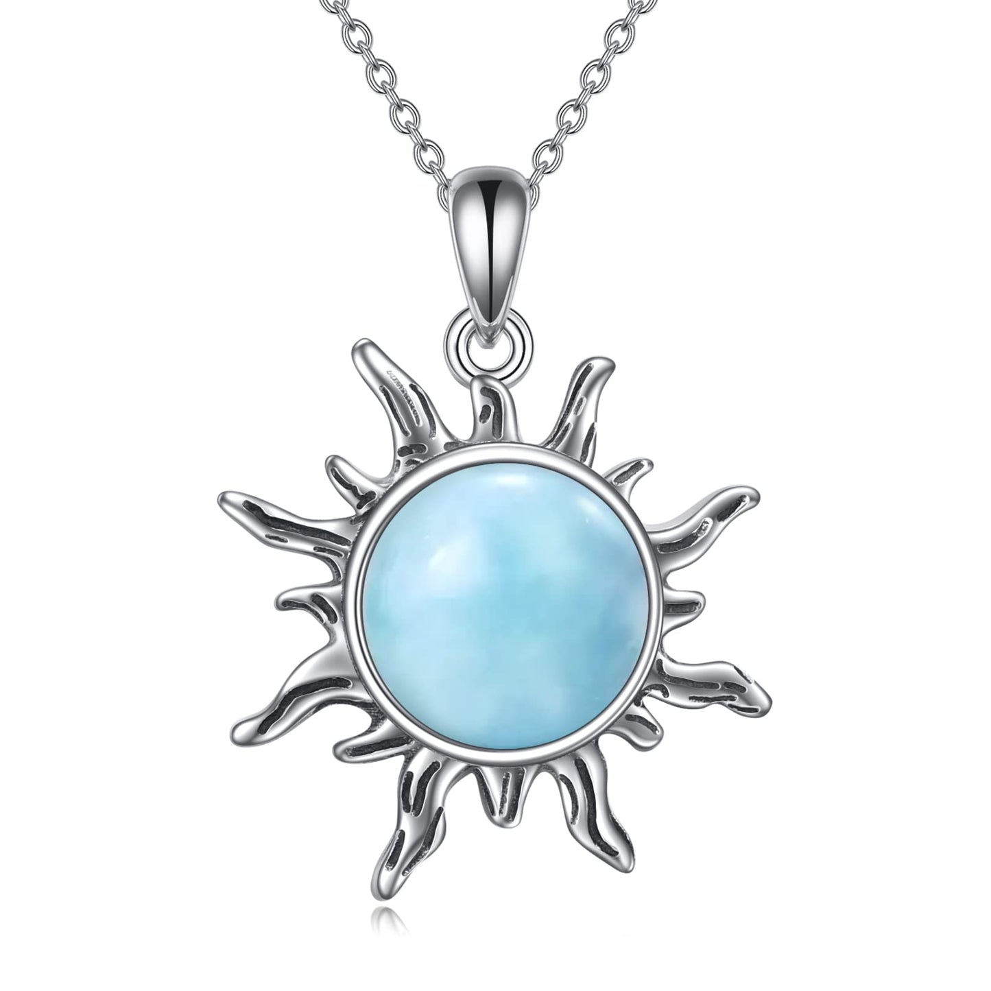 Collar de sol de larimar TIGER RIDER en plata de ley 925, cadena de 45 cm + 5 cm, caja de regalo, joyería para mujer 