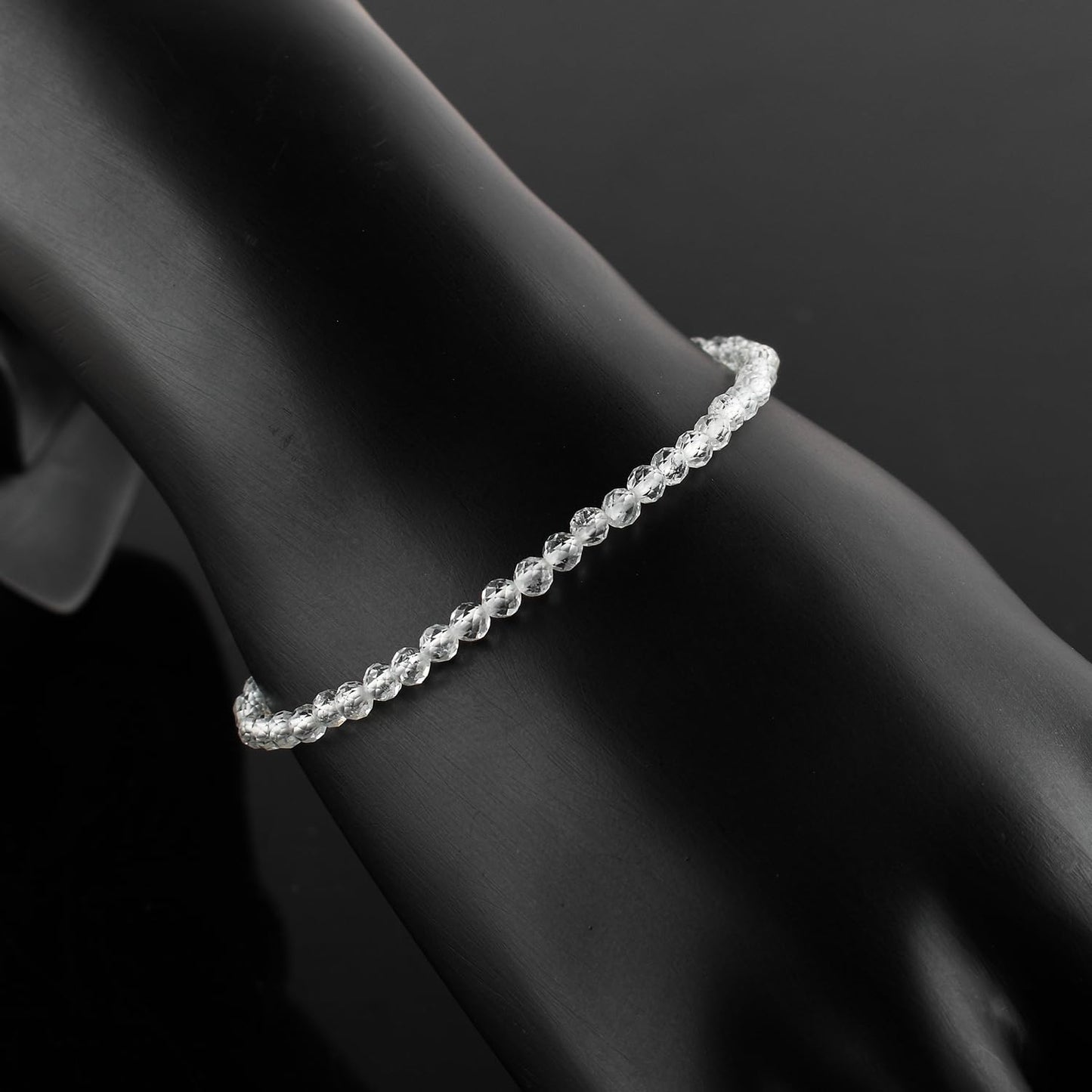 Pulsera de microcuentas de larimar en latón plateado, microcuentas facetadas de 3 mm, piedra preciosa natural, 20 cm de largo, cierre de mosquetón, un regalo exquisito para mujer.