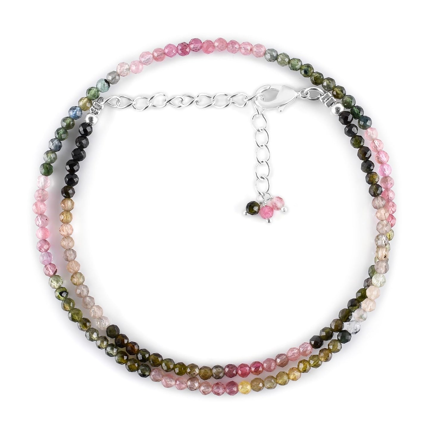 Gargantilla de cuentas de larimar ZEMBIENCE, piedras preciosas naturales facetadas de 3 mm, latón bañado en plata con revestimiento electrolítico, extensor de 40,6 cm + 5 cm, cierre de mosquetón, regalo minimalista.