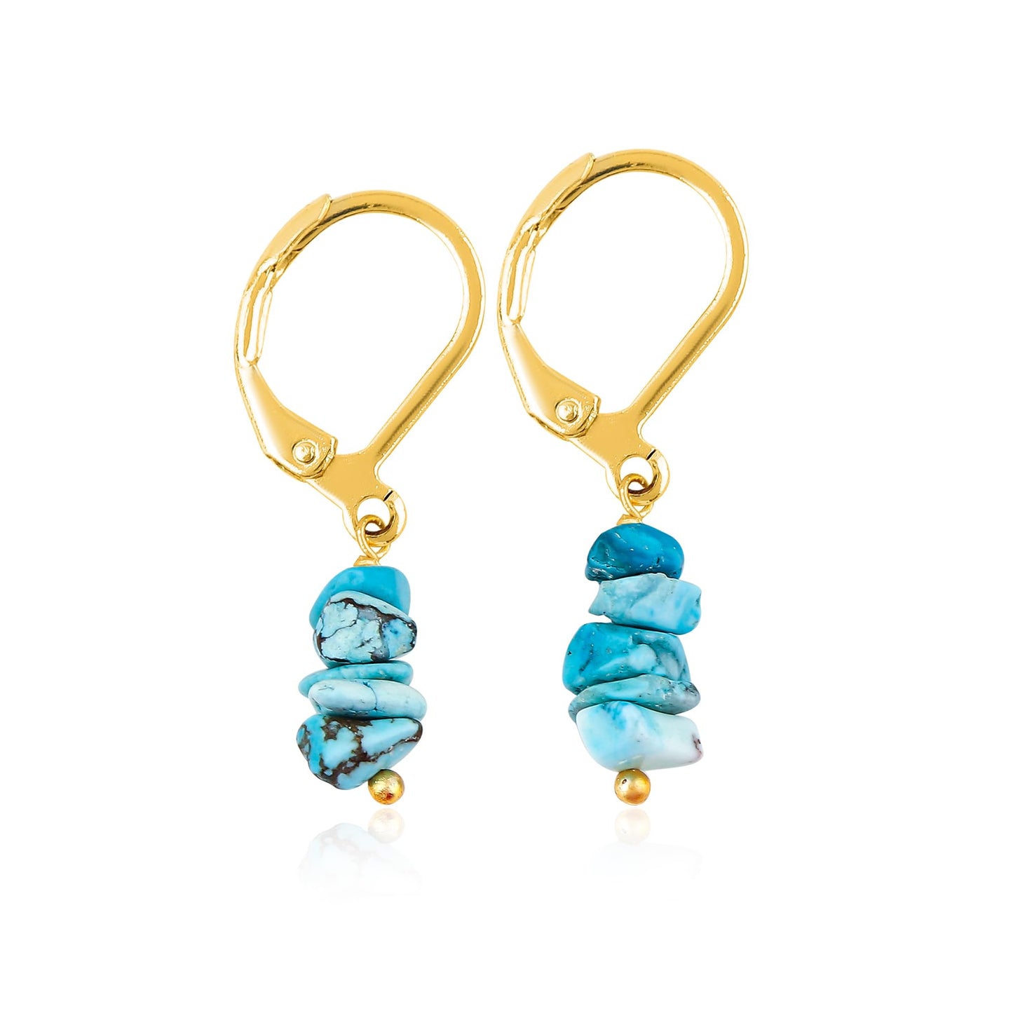 Gemsymphony Larimar Chip Dangle Earrings, Gold-Plated Leverback Hooks, Hypoallergenic, Handmade Lightweight Boho Gift for Women