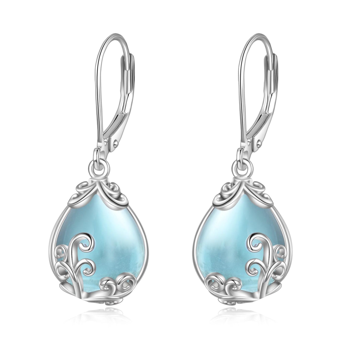 POPLYKE Celtic Filigree Larimar Teardrop Dangle Earrings in 925 Sterling Silver, Leverback, Hypoallergenic, Gift Box, Women’s Jewelry