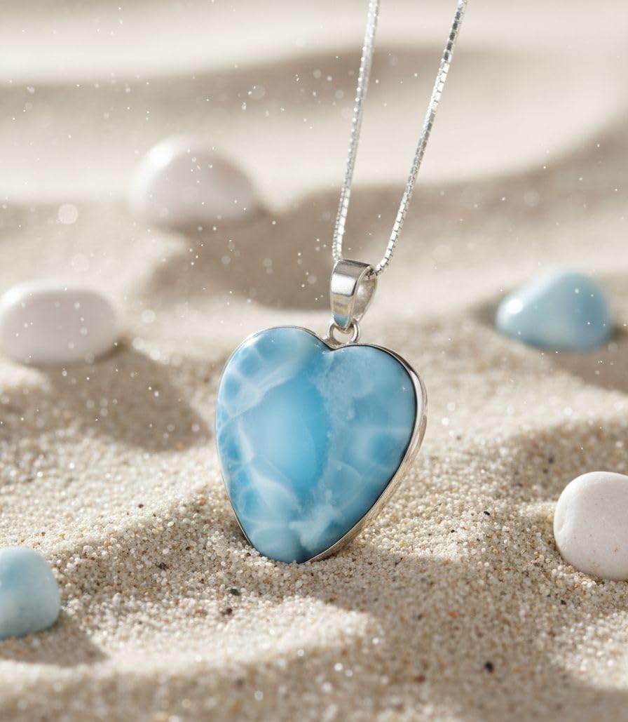 Handmade necklace with a beautiful 925 silver pendant and a natural blue stone in the shape of a heart, crafted artisanally.
