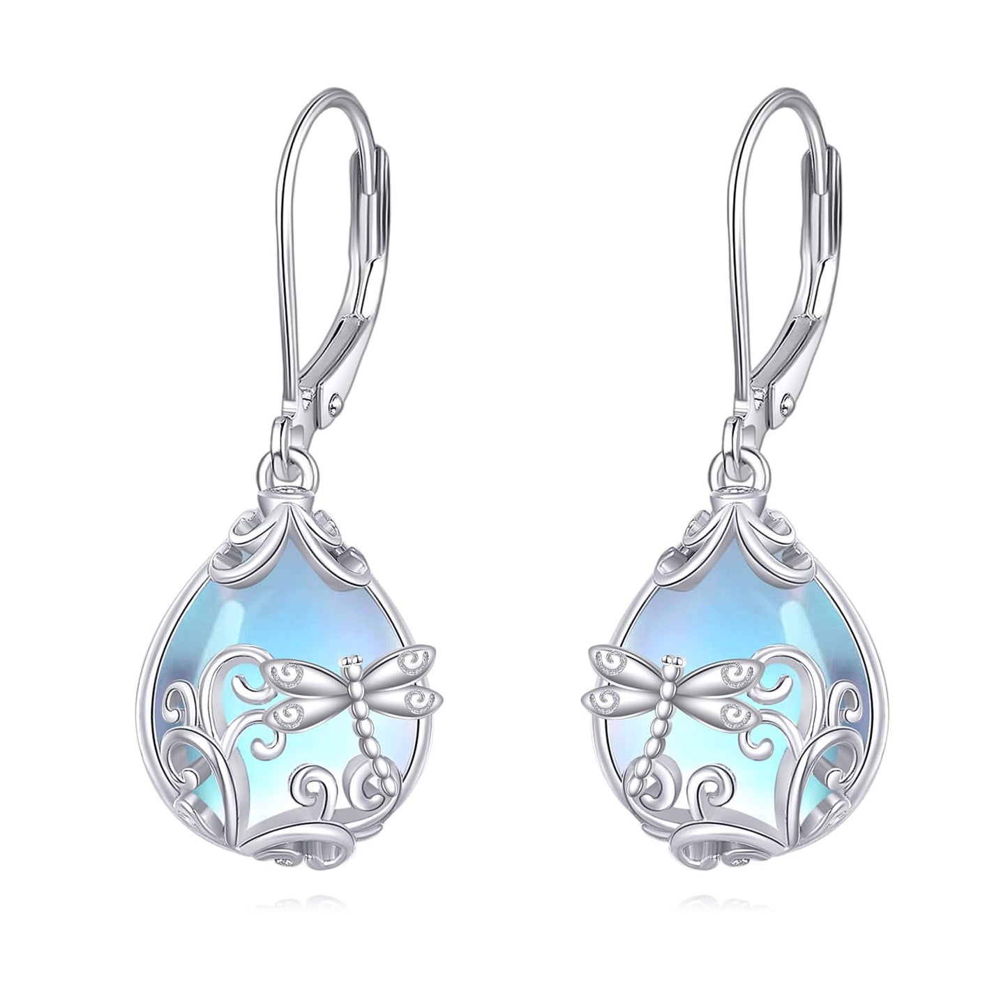 POPLYKE Celtic Filigree Larimar Teardrop Dangle Earrings in 925 Sterling Silver, Leverback, Hypoallergenic, Gift Box, Women’s Jewelry