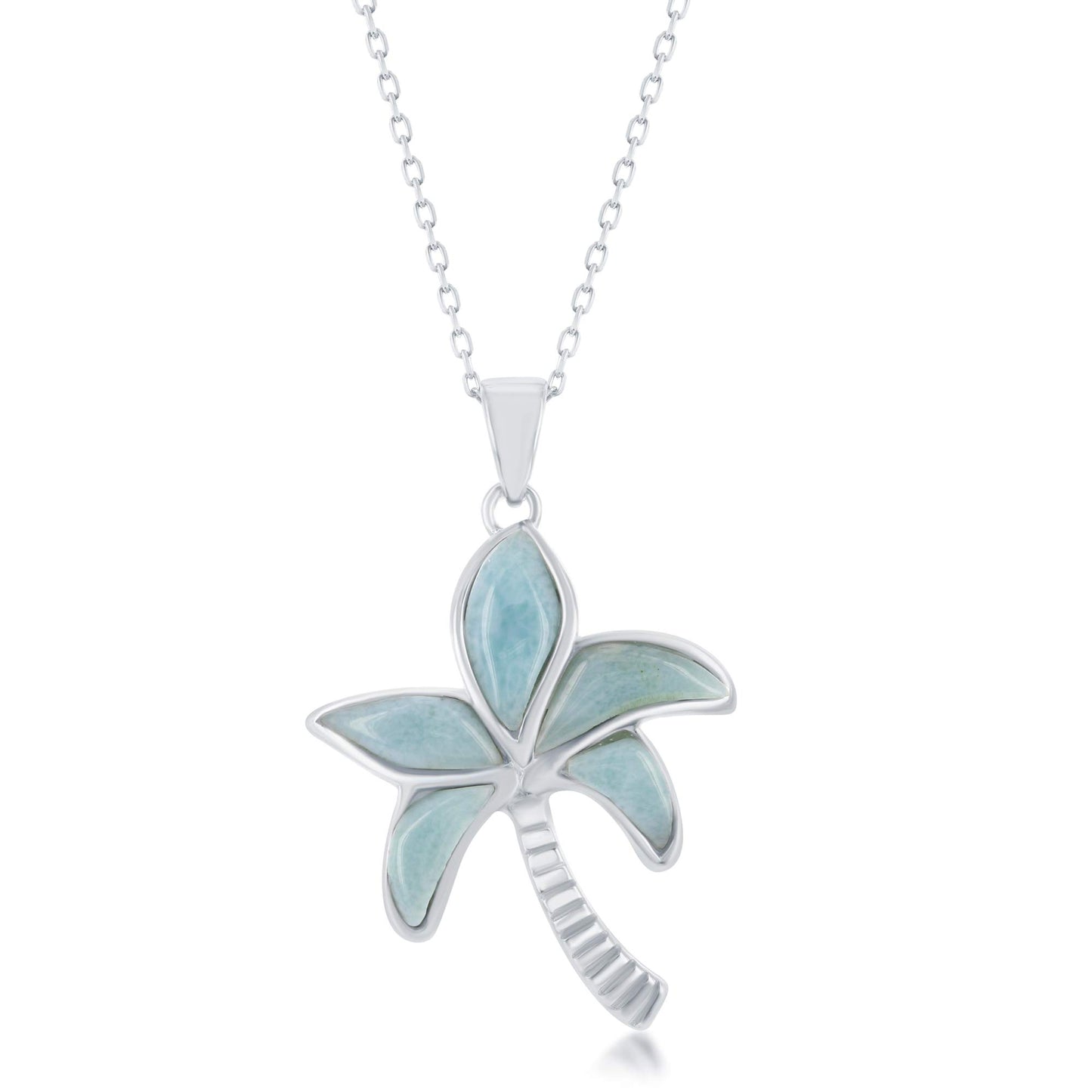 Larimar Gemstone Pendant Necklace – Palm Tree Design, Sterling Silver, Natural Blue Stone Jewelry