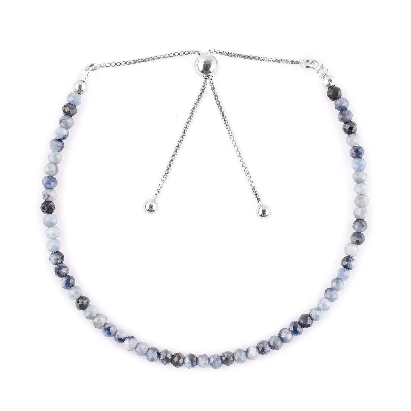 Pulsera bolo de larimar OdrillionGems en plata de ley 925 rodiada, cuentas facetadas azul cielo de 3 mm, cadena ajustable, regalo minimalista hecho a mano para mujer. 