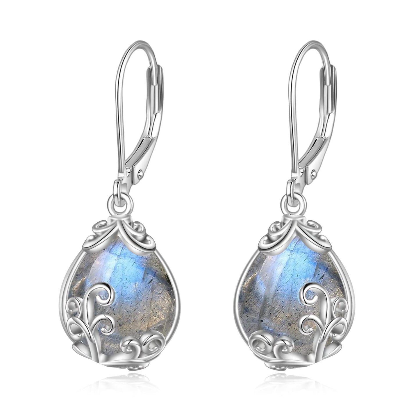 POPLYKE Celtic Filigree Larimar Teardrop Dangle Earrings in 925 Sterling Silver, Leverback, Hypoallergenic, Gift Box, Women’s Jewelry