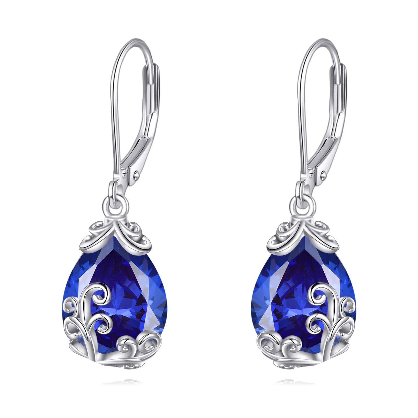 POPLYKE Celtic Filigree Larimar Teardrop Dangle Earrings in 925 Sterling Silver, Leverback, Hypoallergenic, Gift Box, Women’s Jewelry