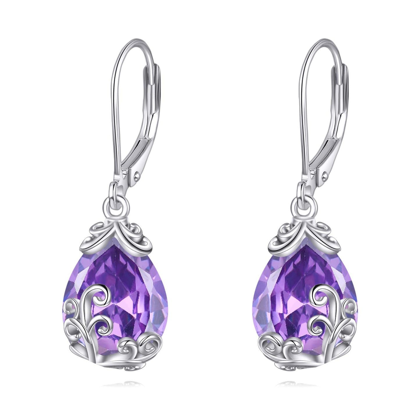 POPLYKE Celtic Filigree Larimar Teardrop Dangle Earrings in 925 Sterling Silver, Leverback, Hypoallergenic, Gift Box, Women’s Jewelry