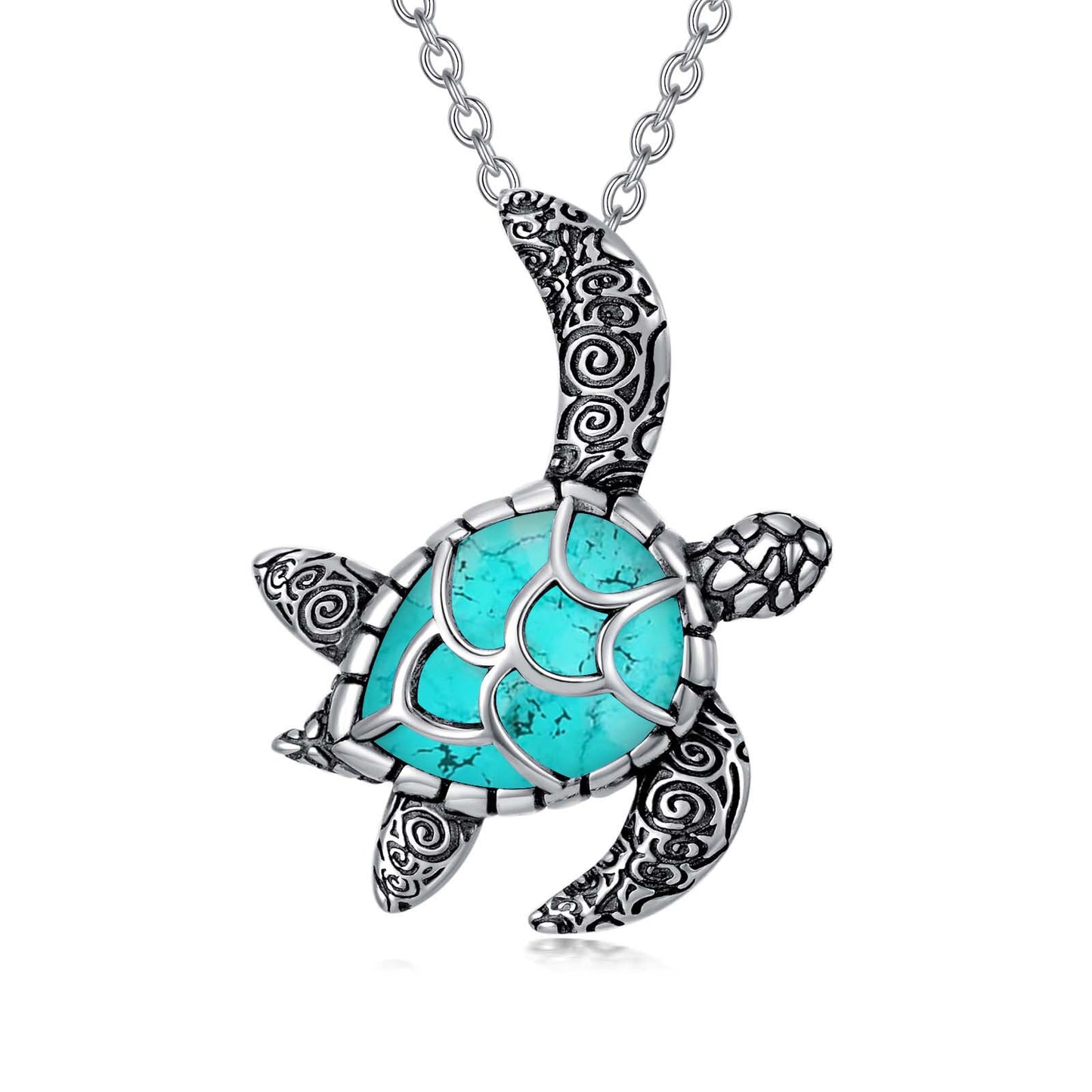 Collar con colgante de larimar de tortuga marina de OCJ, plata de ley 925, 45 cm + extensión de 5 cm. Joya playera inspirada en el océano, regalo para mujer. 