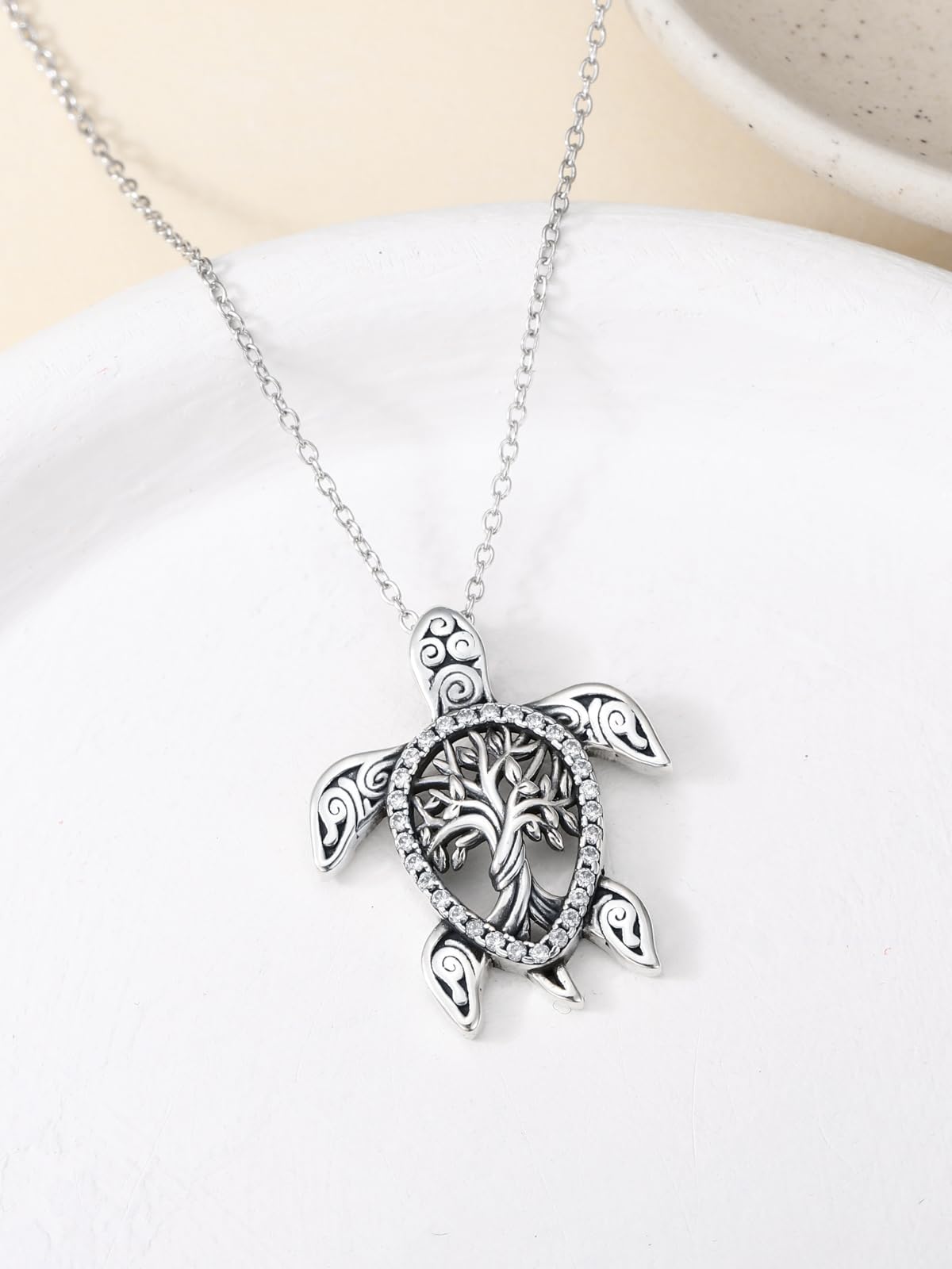 Collar con colgante de larimar de tortuga marina de OCJ, plata de ley 925, 45 cm + extensión de 5 cm. Joya playera inspirada en el océano, regalo para mujer. 