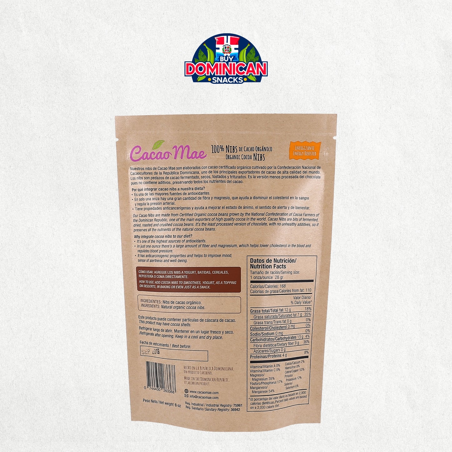 Organic Cacao Nibs – 8oz of 100% Dominican Cacao , Sugar-Free & Natural