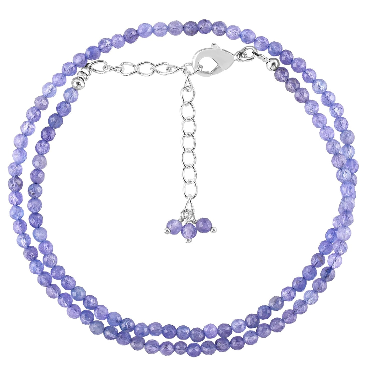 Gargantilla de cuentas de larimar ZEMBIENCE, piedras preciosas naturales facetadas de 3 mm, latón bañado en plata con revestimiento electrolítico, extensor de 40,6 cm + 5 cm, cierre de mosquetón, regalo minimalista.