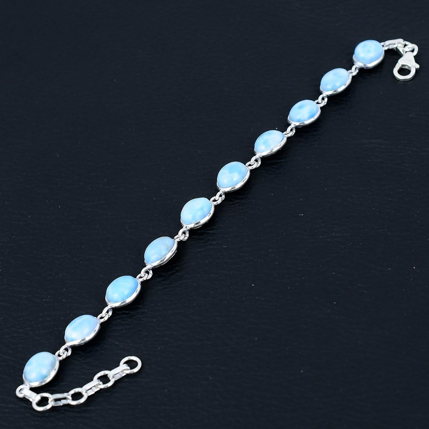Silver Palace Larimar Link Tennis Bracelet in 925 Sterling Silver, Oval 7x9mm Stones, 7–8” Fit, Lobster Clasp, Unisex Gift