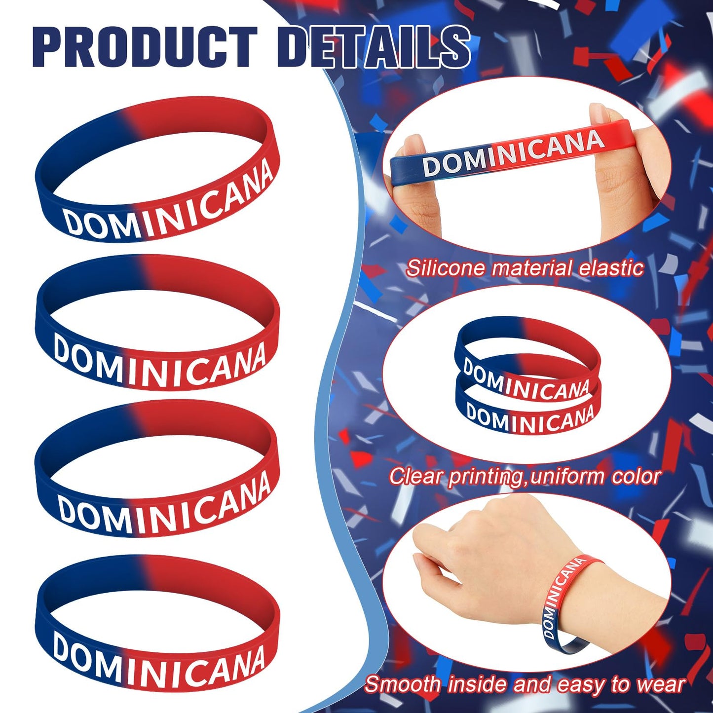 Pulseras de silicona de República Dominicana – 60 pulseras para regalos de fiesta 