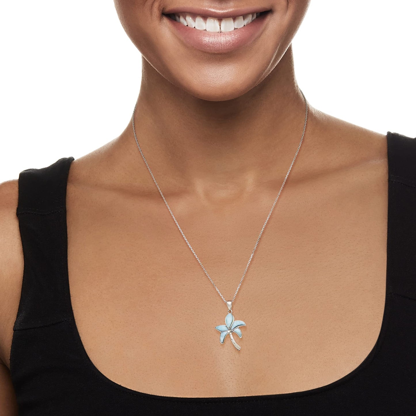 Ross-Simons Larimar Palm Tree Pendant Necklace in Sterling Silver